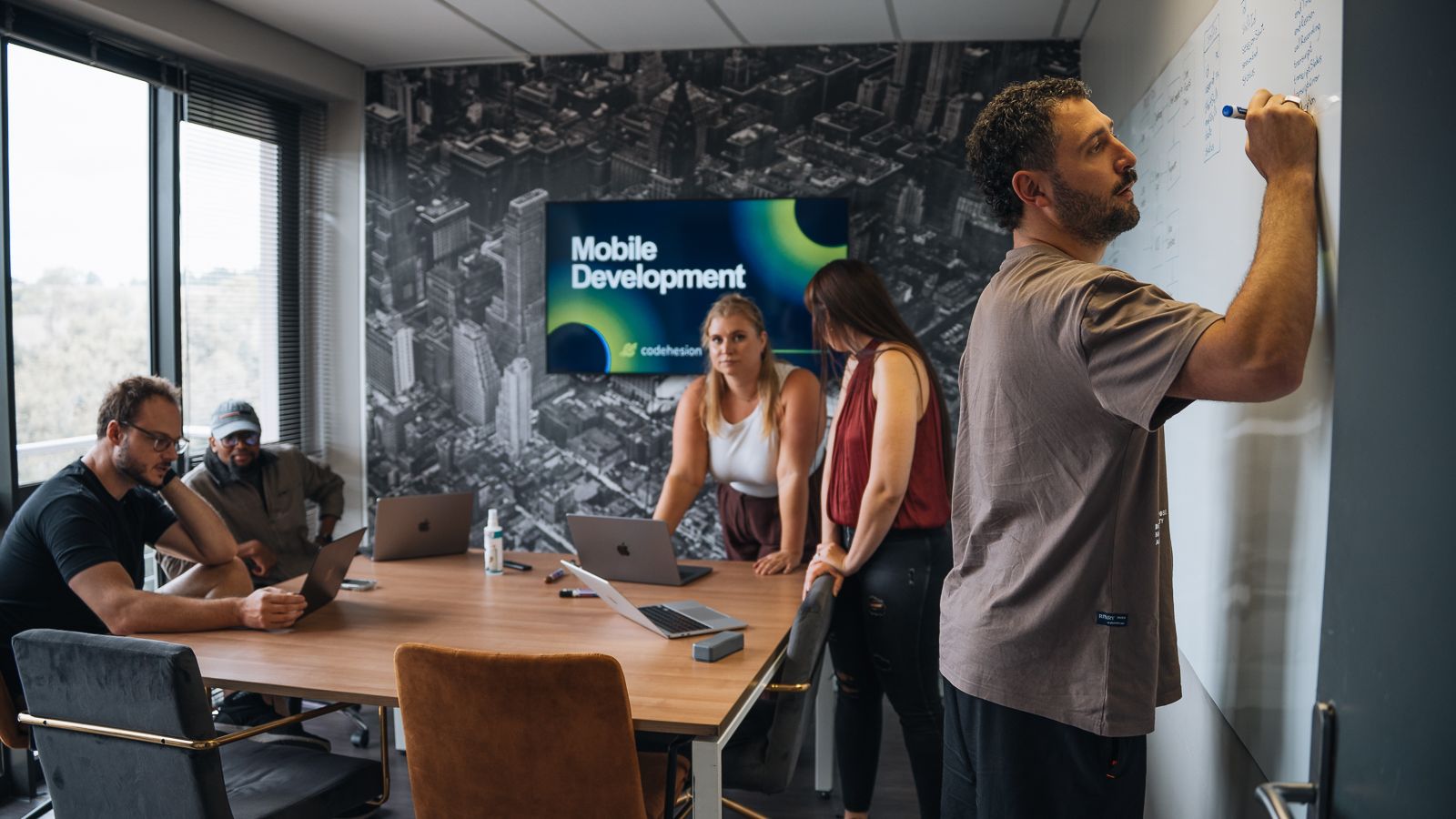 A Codehesion pod of developers, designers and analysts in a planning session